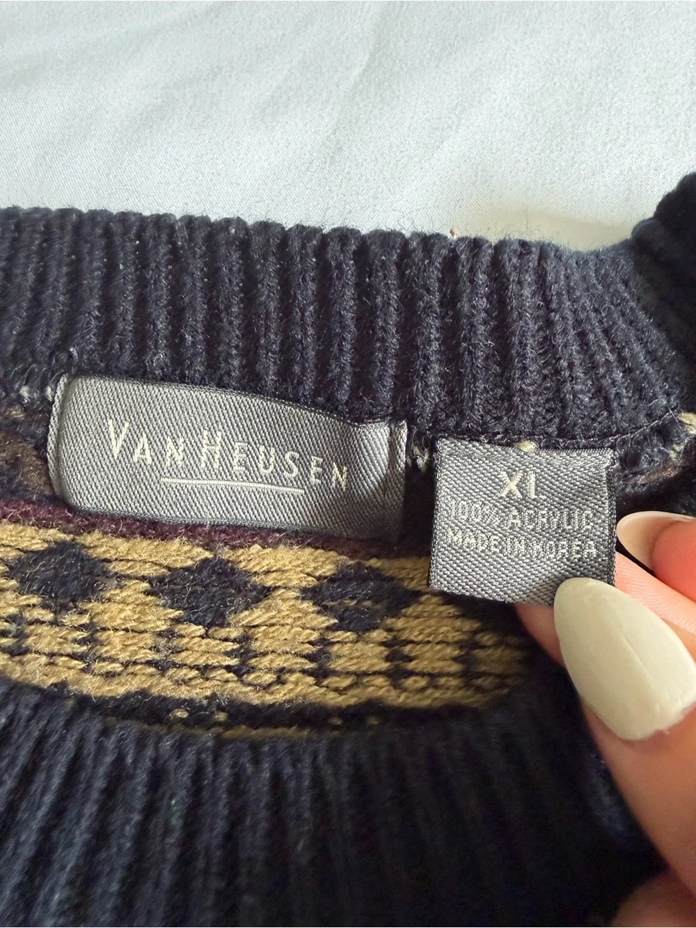 VTG Van Heusen Neutral Fair Isle Western Knit Crew Neck Grandpa Sweater